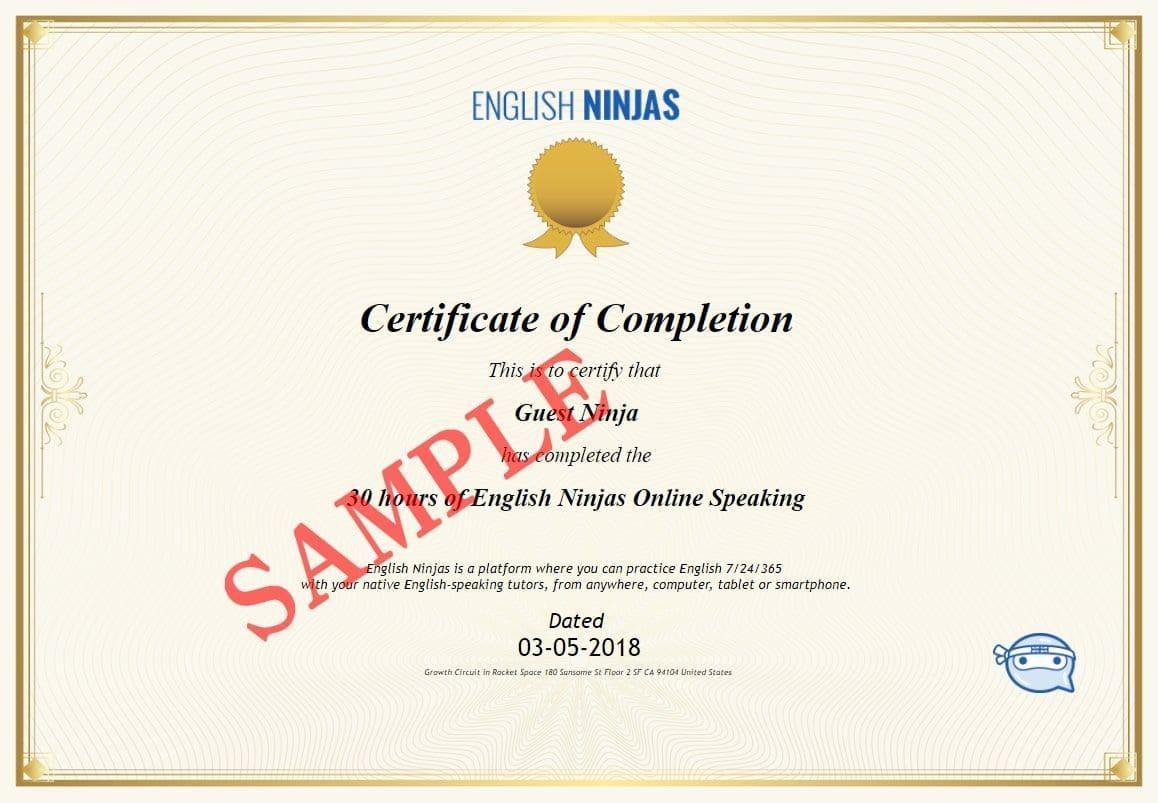 English Ninjas Certificate